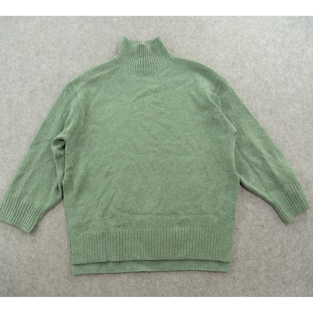 Zara Sweater Womens Small Green Oversized Knit Round Neck Long Sleeve Wool Blend